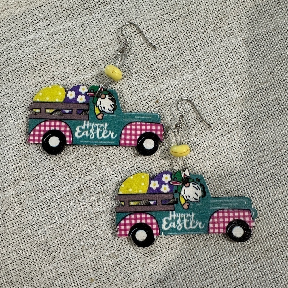 Wooden happy Easter earrings
